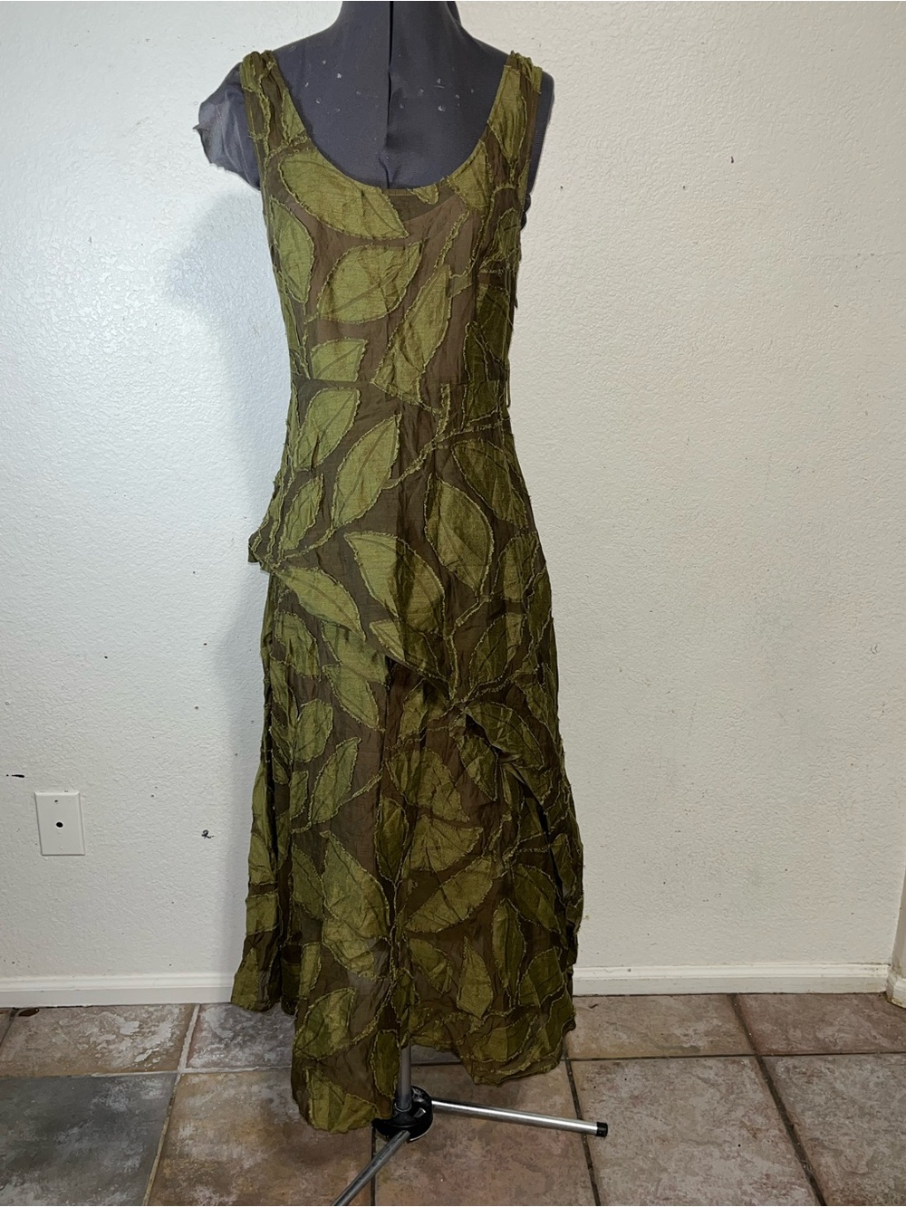 Tracy Reese Olive Leaf-Print Maxi Dress
